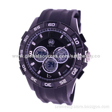 Stainless Steel Watch with Silicone Strap, Made by Shenzhen Watch Manufacturer 2014